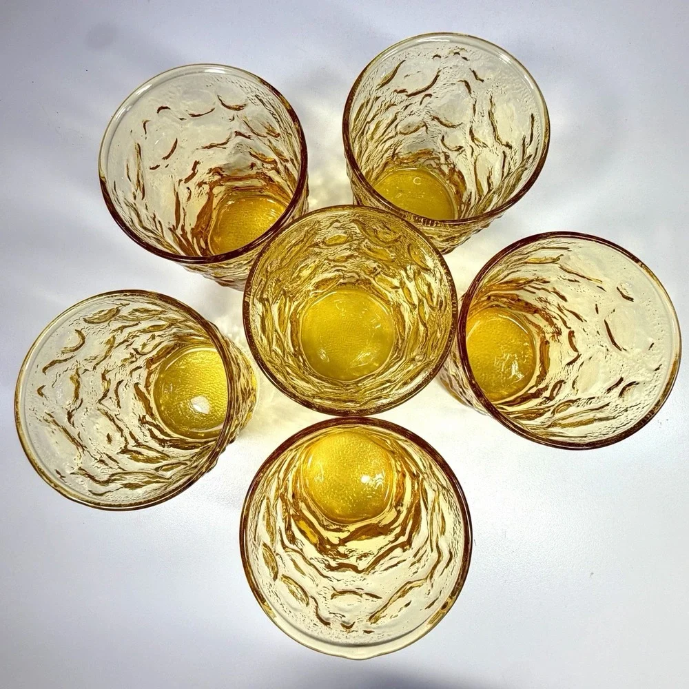 Vintage Anchor Hocking Lido Milano Honey Gold Amber Tumblers 8 oz. Set of 6